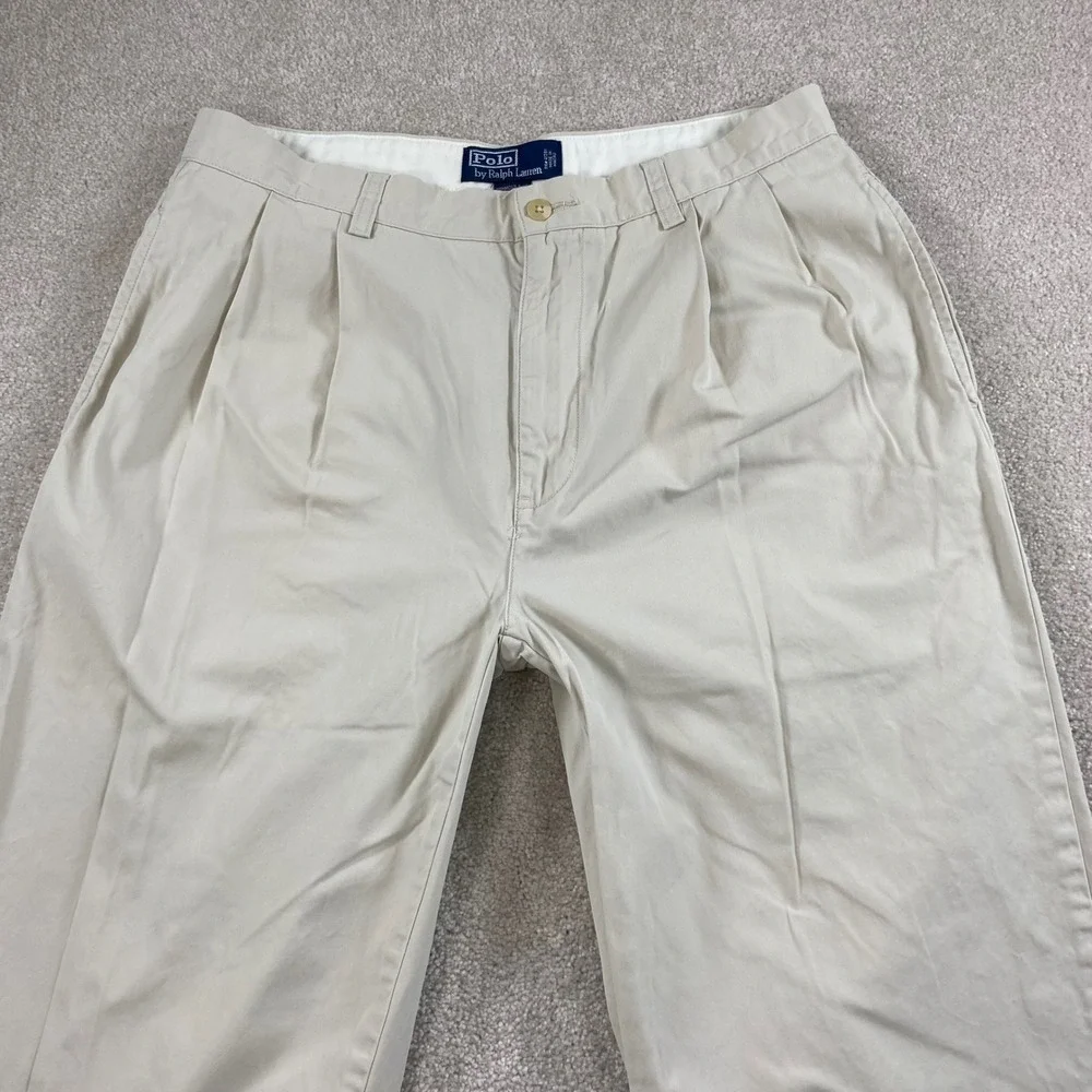Polo Ralph Lauren Hammond Pant Men 33x30 Tan Beige Pleated Cuffed Chinos